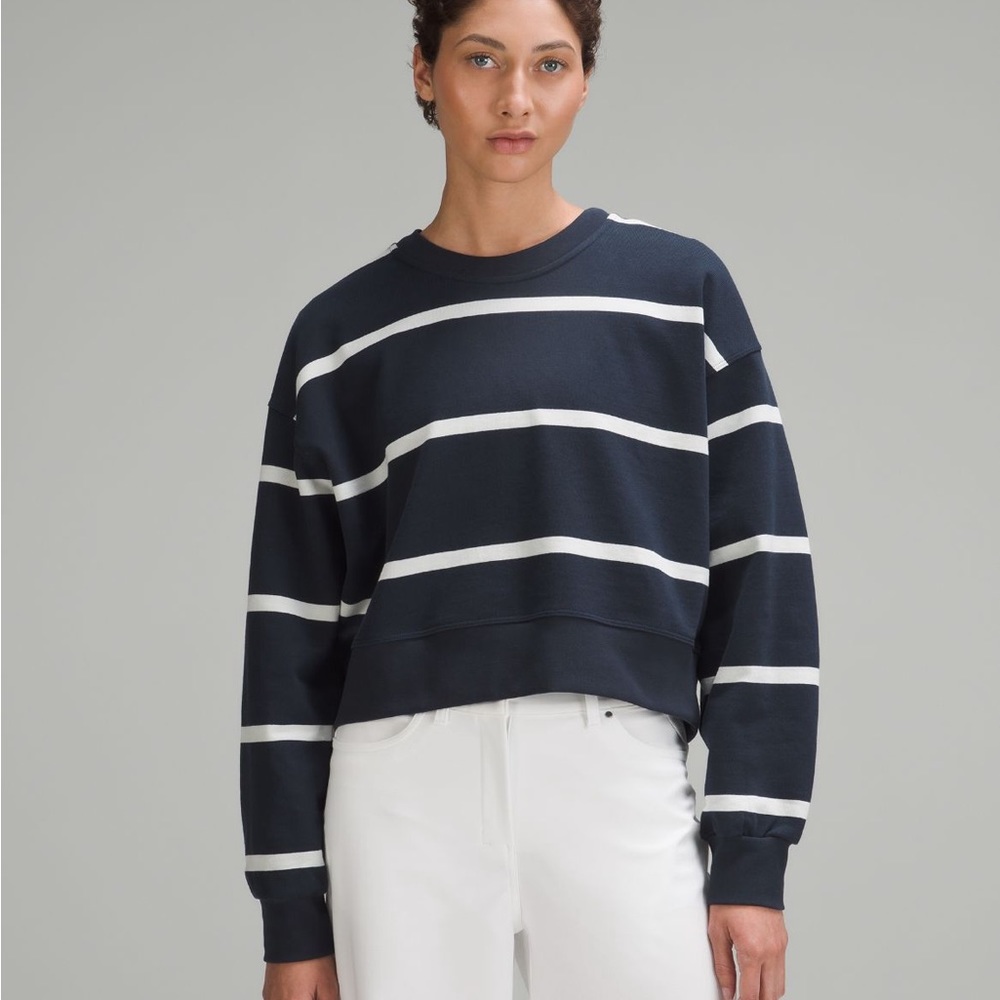 Perfectly Oversized Cropped Crew In Boundless Stripe/True Navy